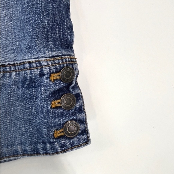 Michael Kors Denim Crop Pant Size 10 Button Leg  Buckle back cotton stretch - Picture 7 of 11